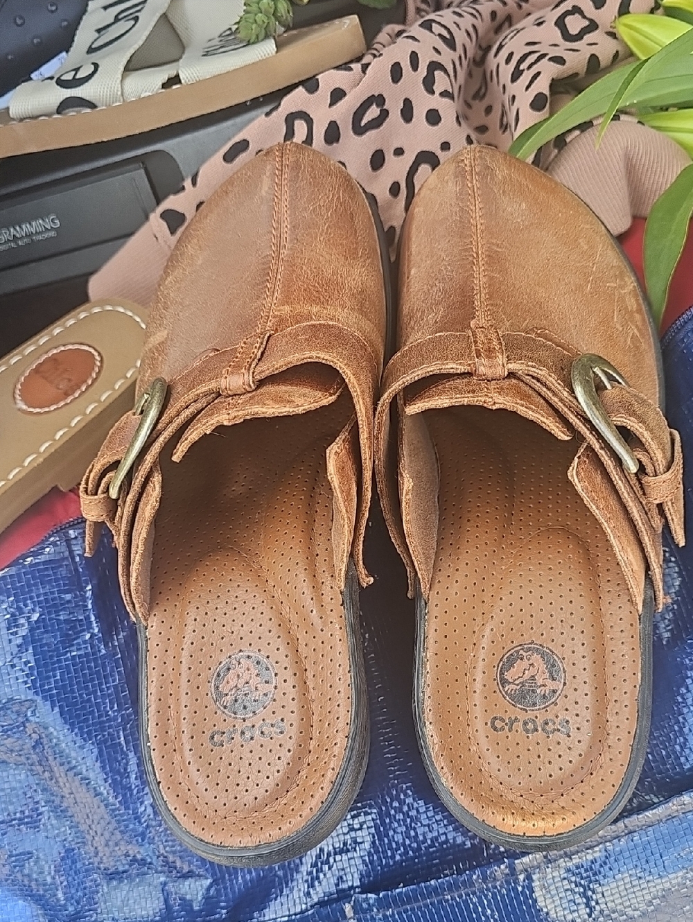 Crocs Brown Leather Slip-On Clogs